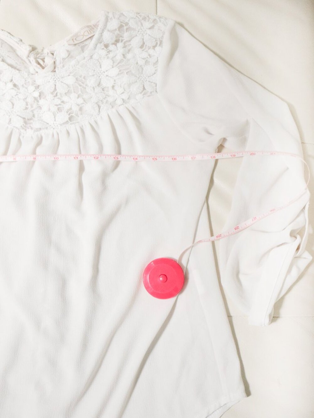 FOCUS Off-White Lace Yoke Bohemian Flowy Top w/ Lace Up Crochet Beaded Back - Picture 11 of 11